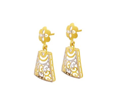 Exquisite Floral 22k Gold Drop Earrings