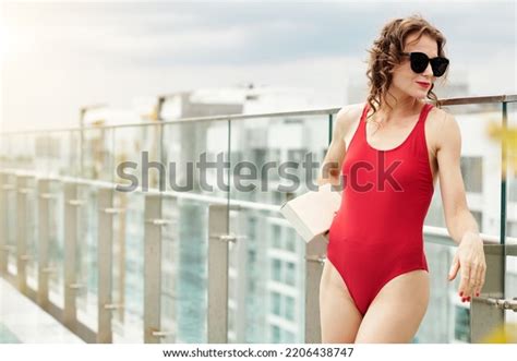 Portrait Smiling Mature Woman Red Swimsuit Stock Photo Shutterstock
