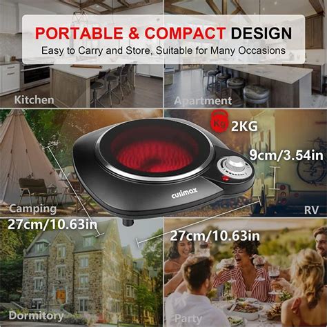 Cusimax Electric Infrared Burner W Single Ceramic Glass Hot Plates For Cooking Warming