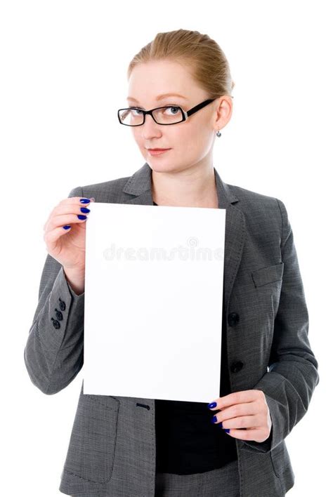 La Belle Jeune Femme Blonde D Affaires Tient Le Tableau Blanc Vide Photo Stock Image Du