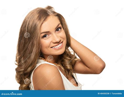 Jeune Belle Femme Blonde De Portrait Avec Les Yeux Bruns D Isolement Sur W Photo Stock Image