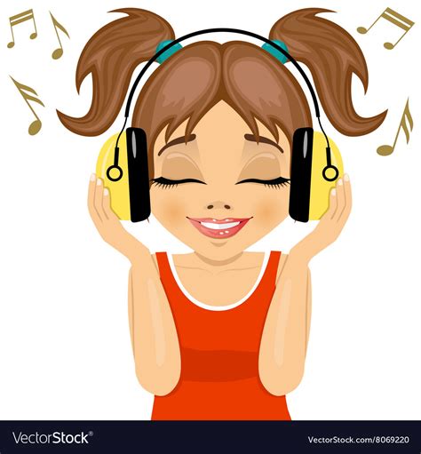 Little cute girl enjoys listening to music Vector Image 
