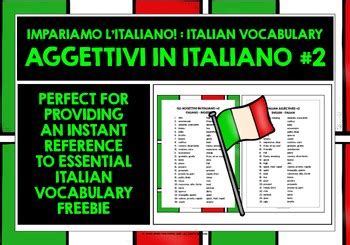 Italian Adjectives List Freebie By Lively Learning Classroom Tpt