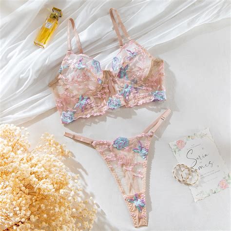 New Ultrathin Transparent Floral Embroidery Adjustable Lingerie Sets For Women Sexy