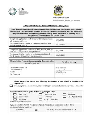 Fillable Online APPLICATION FORM FOR ADMISSION 2022 2023 Cmco Ie Fax