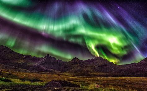 lake, reflection, lights, landscape, sky, Norway, fjord, Lofoten ...