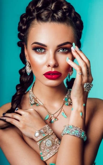 Premium Ai Image Fashion Model Brunette Woman In Colorful Bright Neon