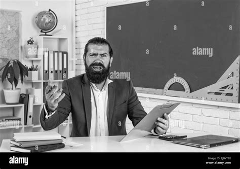 Mature Bearded Teacher At Lesson Brutal Bearded Man Work In Classroom