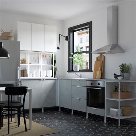 Enhet Corner Kitchen Whiteconcrete Effect White Ikea Lietuva