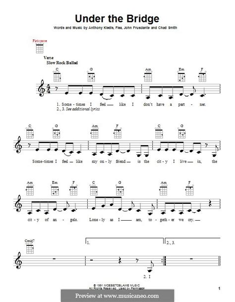 Under The Bridge Red Hot Chili Peppers By Flea A Kiedis C Smith J Frusciante On Musicaneo