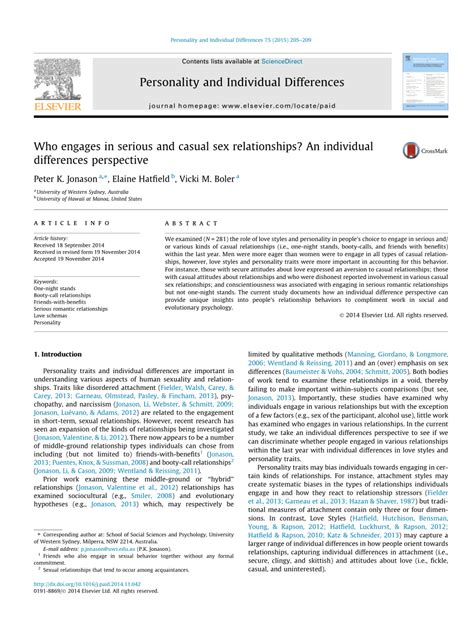 PDF Who Engages In Serious And Casual Sex Relationships An Individual Differences Perspective