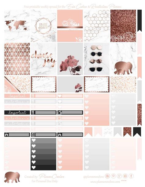 Free Marble & Rose Gold printable spread for Erin Condren