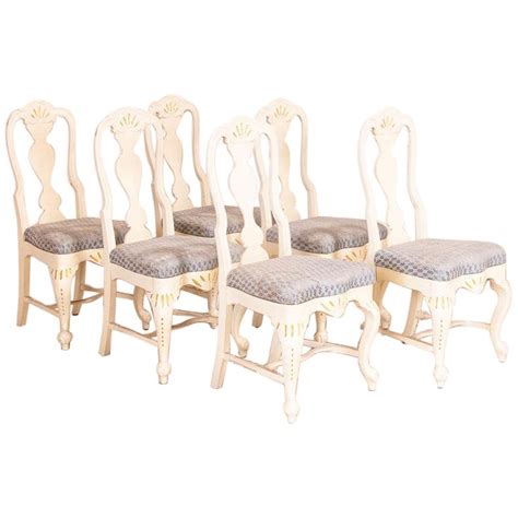 Antique Set of 8 White Dining Chairs, Sweden Circa 1890 at 1stDibs