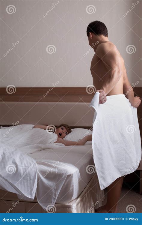 Shocked Woman Looking At Nude Man Stock Image Image Of Love Penis
