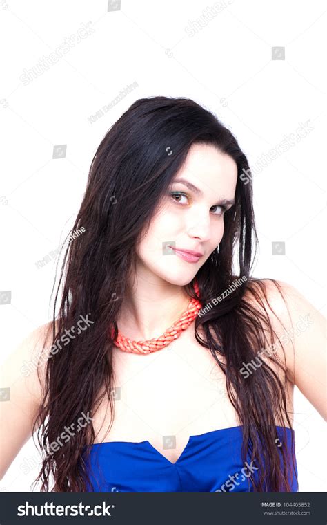 Portrait Smiling Pretty Brunette Blue Dress Stock Photo 104405852 Shutterstock