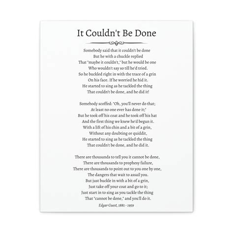 It Couldn't Be Done, Classic Poem by Edgar Guest, High Quality Canvas