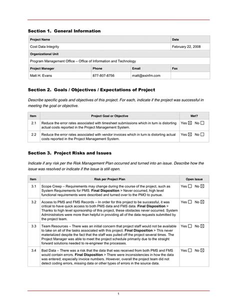 Project Closeout Report In Word And Pdf Formats Page 2 Of 5