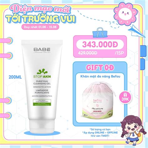 Gel Rửa Mặt Cho Da Dầu Mụn Laboratorios BABE Stop AKN Purifying Cleans