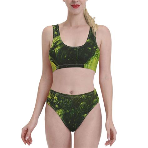 Logiee Screaming Horror Art Print Women S Piece Bikini Set Halter Bathing Suit High Waisted