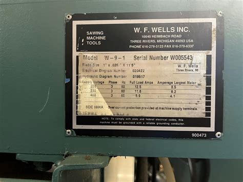Used Wf Wells W 9 1 In Stock Detroit Band Saw