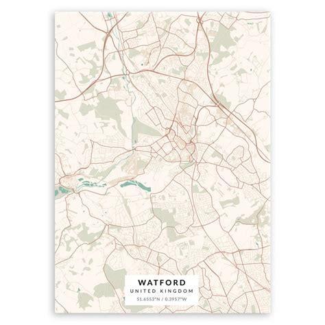 Plakat Metalowy Mapa Vintage Watford L MURRANO