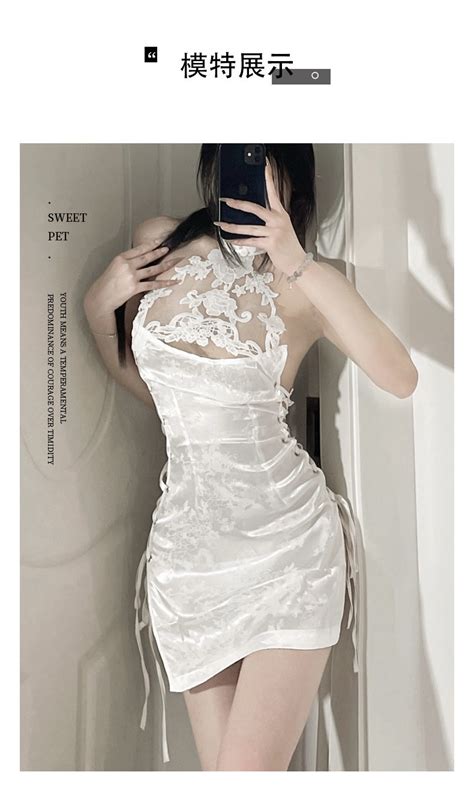 Pure Desire Cheongsam Sexy Lingerie Halter Neck Temptation Passion Hollow Drain Back Strap High