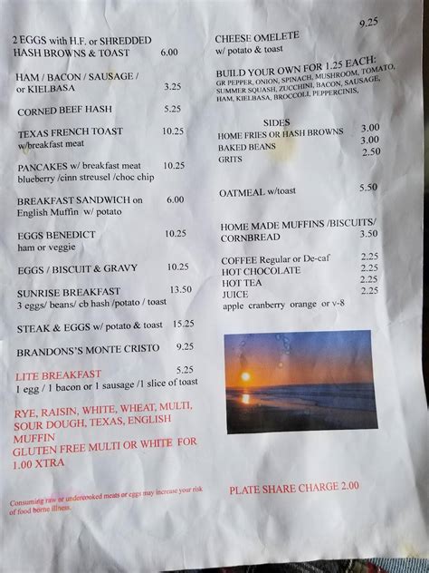 Menu At Sunrise Cafe Freeport