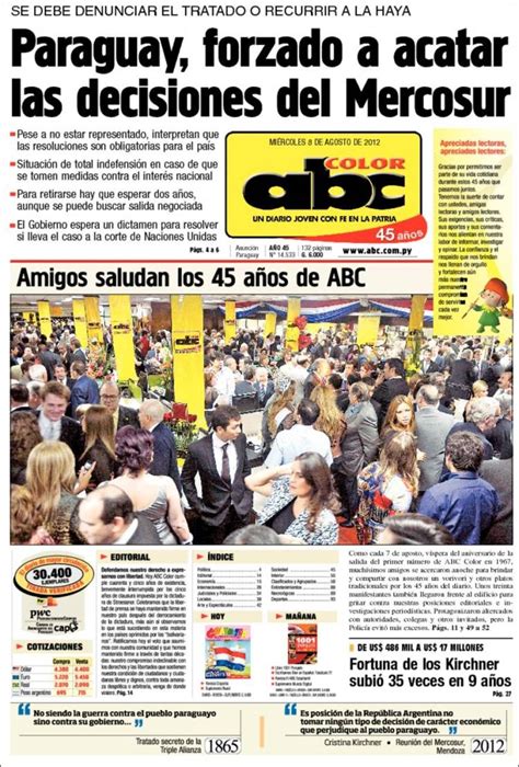 Periódico Abc Color Paraguay Periódicos De Paraguay Edición De Miércoles 8 De Agosto De