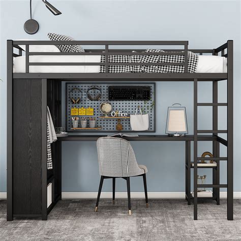 stories loft bed frame  built  wardrobe metal loft bed