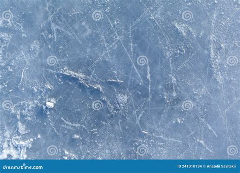 Empty Ice Rink With Skate Marks After The Session Outdoor Stock Photo