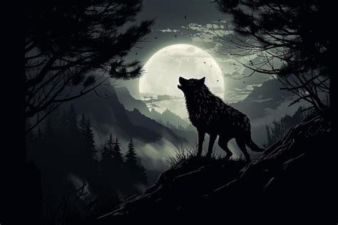 Un Lobo En El Bosque Por La Noche Foto Premium