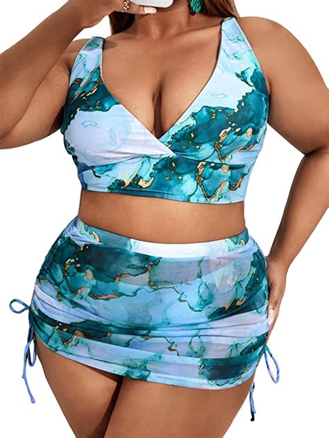 Soly Hux Plus Size Marble Print Piece V Neck Bikini