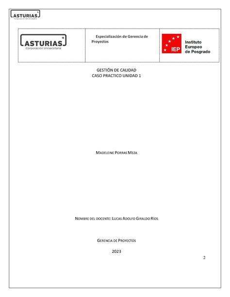 Caso Practico Semana Especializaci N De Gerencia De Proyectos Gesti