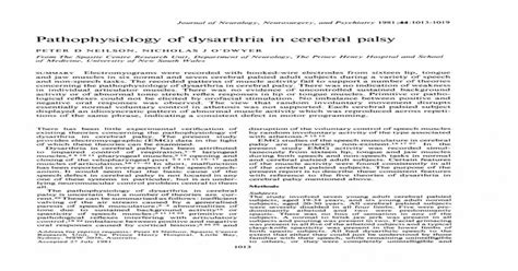 Pathophysiology Of Dysarthria In Cerebral Palsy Pdf Document