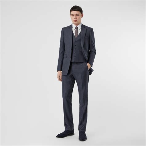 Classic Fit Check Wool Three Piece Suit In Steel Blue Men Burberry