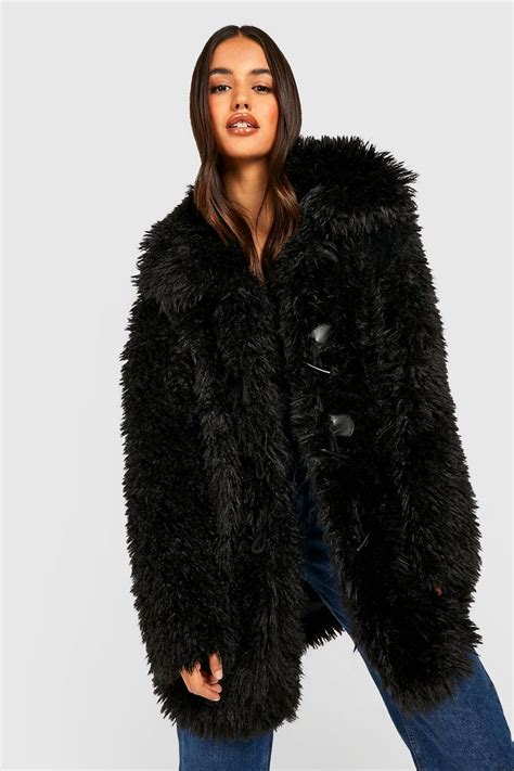 Shaggy Teddy Fur Duffle Coat Boohoo Uk