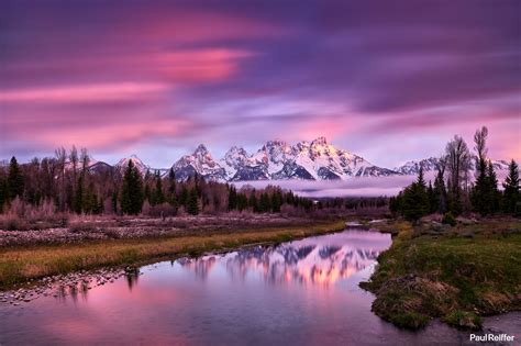 National Park Grand Teton United States Mount Moran Sunset Fire On The