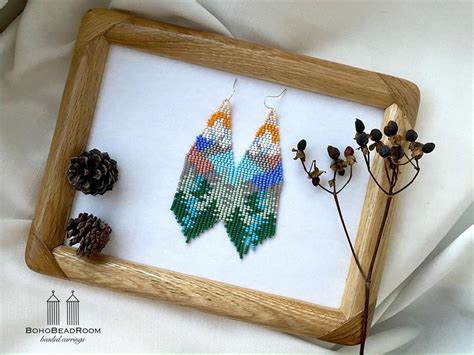 Landscape Beaded Earrings Mountains View Earrings Nature Seed Etsy