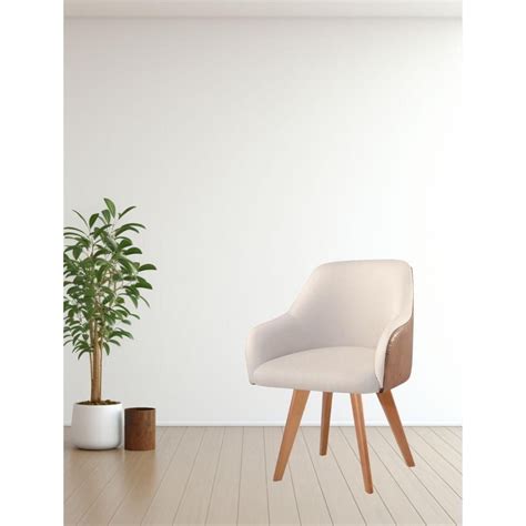 Poltrona Decorativa Hera Linho Nude Couro Caramelo Pés em Madeira MadeiraMadeira