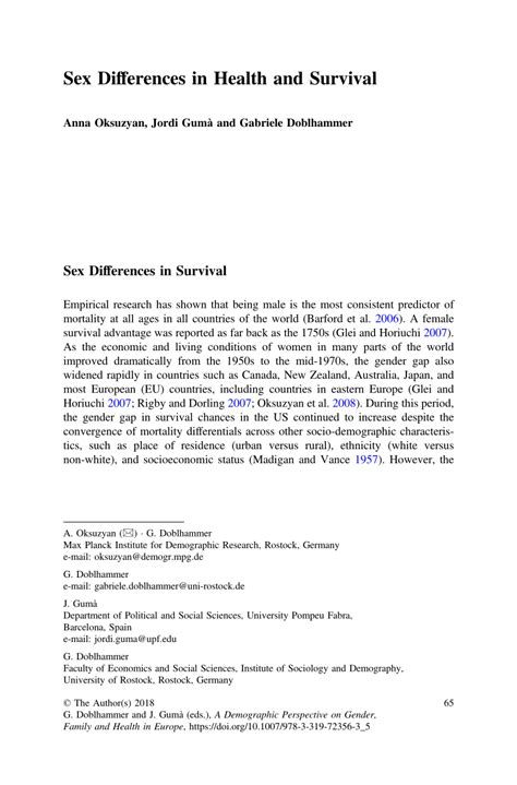 PDF Sex Differences In Health And Survival