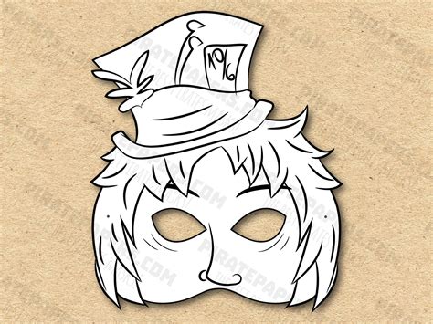 Mad Hatter Mask Printable Coloring Alice In Wonderland Paper DIY For