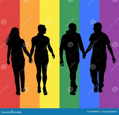 Deux Gar Ons Homosexuels Marchant Et Tenant La Silhouette La Tendresse Du Couple Gay En Public