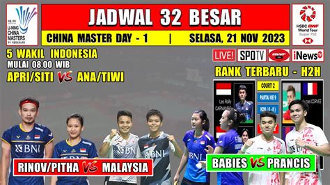 Jadwal China Master 2023 Hari Ini Day 1 R32 RINOV PITHA Vs MALAYSIA