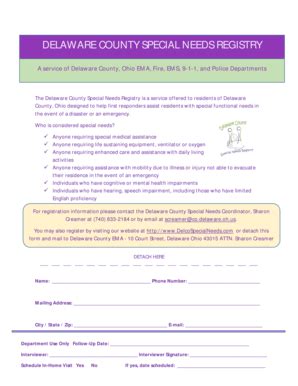 Fillable Online DELAWARE COUNTY SPECIAL NEEDS REGISTRY Fax Email Print