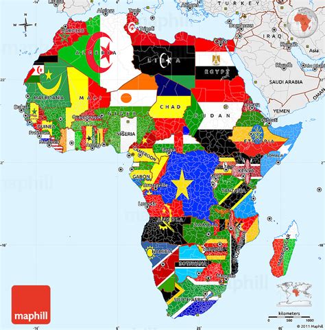 Flag Simple Map of Africa, single color outside, borders and labels