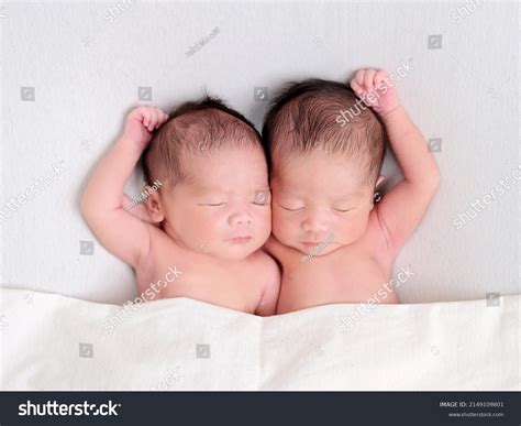Naked Baby Twins Sleeping Same Pose Stock Photo Shutterstock