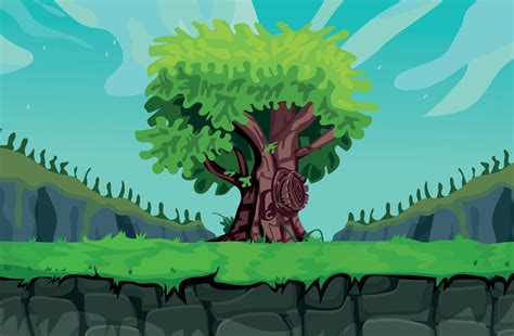 Landscape Big Tree Game background cartoon vector , game design nature ...