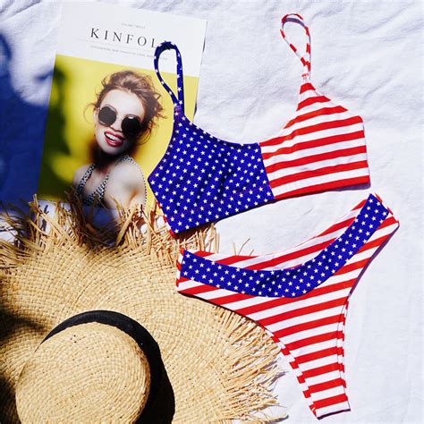 Sexy Flag Print Bikini Split Swimsuit Set On Luulla