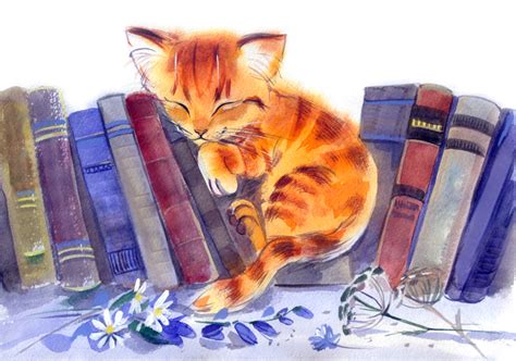 Иллюстрация кот в книгах в стиле животные | Illustrators.ru