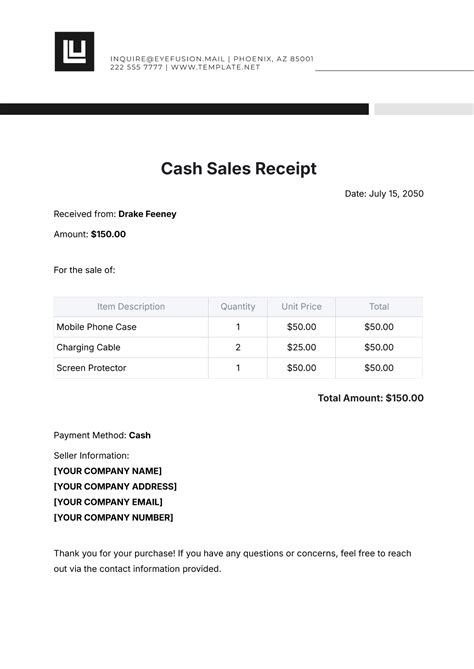 Free Cash Sales Receipt Template to Edit Online
